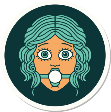 Geleneksel kadın yüzü stili dövme etiketi bir insan tarafından çizilmiş bir top takıyor.