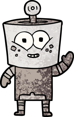 Bir insan tarafından çizilmiş mutlu robot el sallaması.