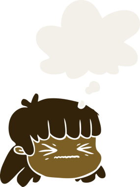 Düşünce baloncuğu olan bir kadın yüzü insan tarafından çizilmiş.