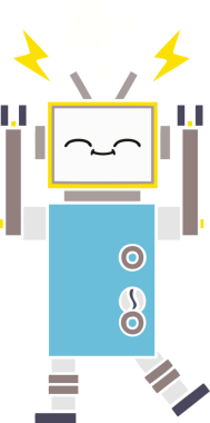 Bir insan tarafından çizilmiş düz renkli bir robot karikatürü