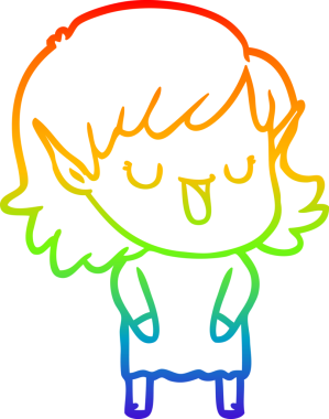 Gökkuşağı gradyan çizgi çizimi bir insan tarafından çizilmiş bir elf kızı