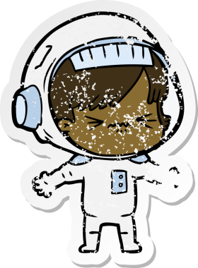 Bir insan tarafından çizilmiş kızgın bir uzay kızının sıkıntılı çıkartması.