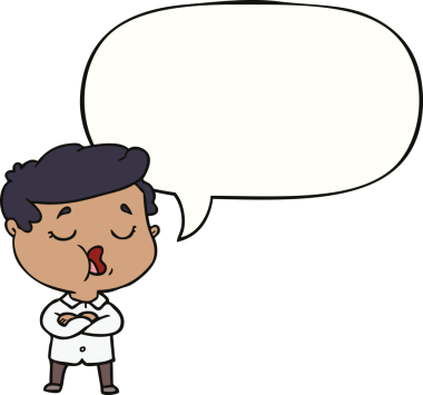 Bir insan tarafından çizilmiş bir konuşma balonuyla konuşan karikatürist.