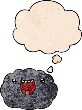 bir insan tarafından çizilmiş grunge dokuma tarzında düşünce baloncuğu ile çizgi film mutlu bulut