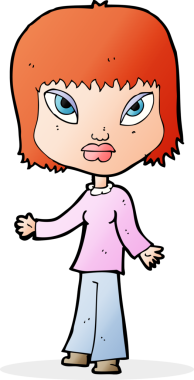 Bir insan tarafından çizilmiş açık kollu çizgi film kadını.