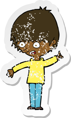 Bir insan tarafından çizilmiş bir çizgi film karakterinin gerilimli çıkartması.