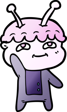 Bir insan tarafından çizilmiş dost canlısı çizgi film uzay adamı.