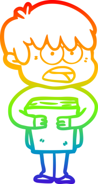 Bir insan tarafından çizilmiş endişeli bir çizgi film çocuğunun çizimi.