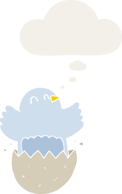 Bir insan tarafından çizilmiş düşünce baloncuklu çizgi film kuluçkaya yatmış tavuk.