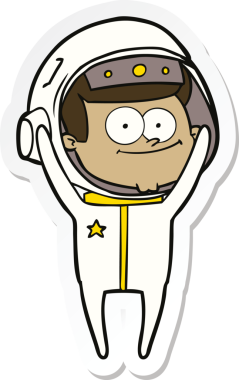 Bir insan tarafından çizilmiş mutlu bir astronot çizgi filminin çıkartması.