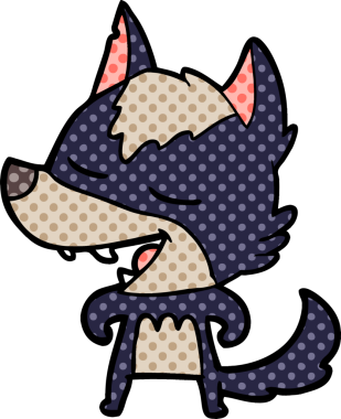 Bir insan tarafından çizilmiş gülen bir kurt.