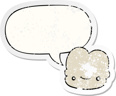 Konuşma baloncuğu olan karikatür bulutu bir insan tarafından çizilmiş sıkıntılı eski bir çıkartma