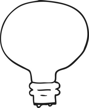 Bir insan tarafından çizilmiş siyah beyaz çizgi film ampulü.