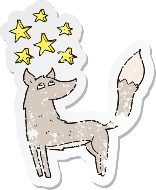 Bir insan tarafından çizilmiş yıldızlı bir kurt çizgi film çıkartması.