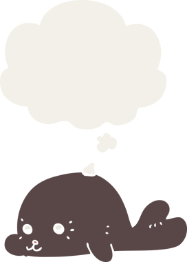 insan tarafından çizilmiş düşünce baloncuklu bebek fok.