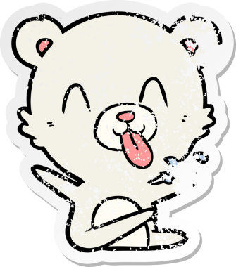 Bir insan tarafından çizilmiş dilden çıkmış kaba bir kutup ayısının sıkıntılı çıkartması.