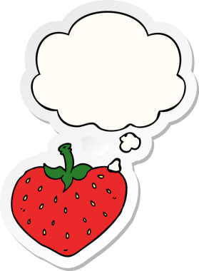 İnsan tarafından çizilmiş bir çıkartma olarak düşünce baloncuklu karikatür çileği.