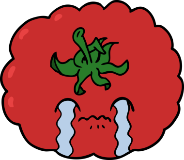 Bir insan tarafından çizilmiş ağlayan bir domates.