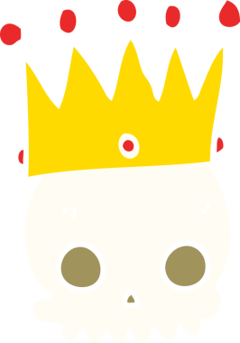 Bir insan tarafından çizilmiş düz renkli karikatür kafatası.