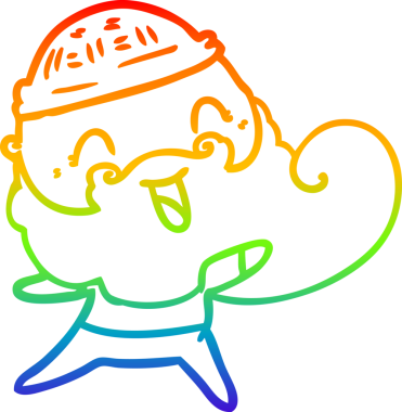 Gökkuşağı gradyan çizgisi sakallı mutlu bir adam ve bir insan tarafından çizilmiş kış şapkası.