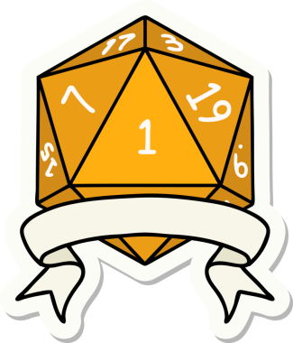 Bir insan tarafından çizilmiş doğal bir d20 zar etiketi.