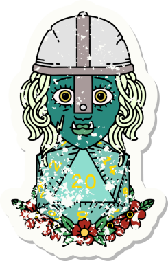 Retro Dövme Biçimi Bir insan tarafından çizilmiş 20 zarlı yarı ork savaşçı karakteri