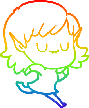 Gökkuşağı gradyan çizimi mutlu bir çizgi film kızı bir insan tarafından çizilmiş