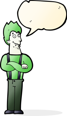 Bir insan tarafından çizilmiş konuşma balonlu mutlu vampir çizgi filmi.