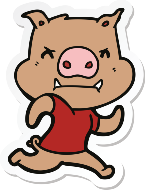 Bir insan tarafından çizilmiş kızgın çizgi film domuzu çıkartması.