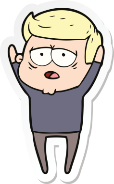 Bir insan tarafından çizilmiş yorgun bir çizgi film çıkartması.