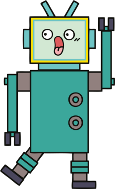 Bir insan tarafından çizilmiş sevimli bir robot karikatürü.