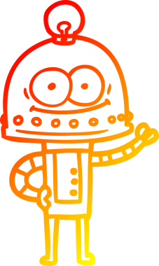 Bir insan tarafından çizilmiş ampullü mutlu bir robot çizimi.