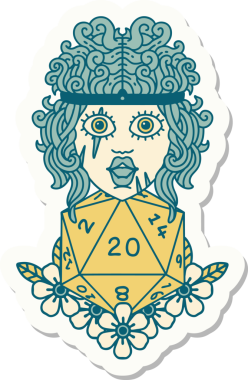 Bir insan tarafından çizilmiş 20 zarlı bir insan barbarının çıkartması.