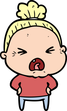 Bir insan tarafından çizilmiş kızgın yaşlı kadın çizgi filmi.