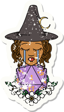 Retro Dövme Tarzı Ağlayan İnsan Cadı Doğal bir D20 zar atışıyla Bir insan tarafından çizilmiş