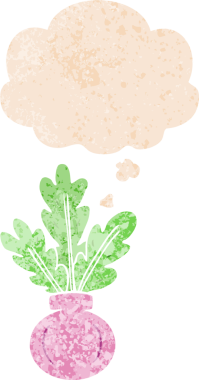 Vazoda bitki ve grunge içinde düşünce kabarcığı bir insan tarafından çizilmiş gerilmiş retro desen tarzı