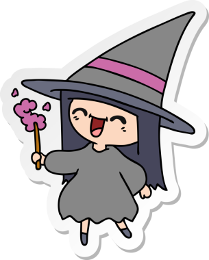 Bir insan tarafından çizilmiş sevimli kawai cadısının serbest sticker karikatürü.
