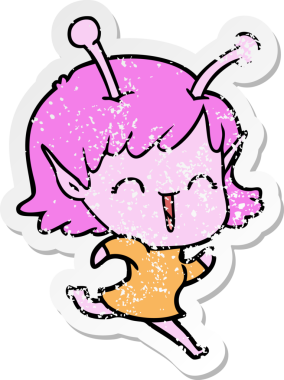 Bir insan tarafından çizilmiş uzaylı bir kızın kederli çıkartması.