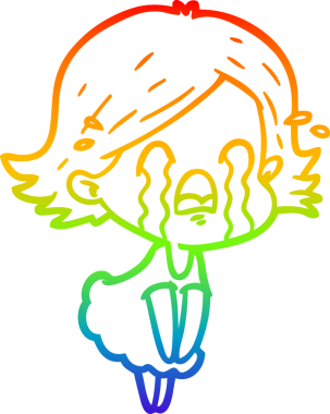 Gökkuşağı gradyan çizimi bir insan tarafından çizilmiş ağlayan bir çizgi kadın çizimi