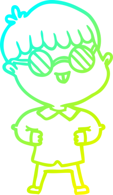 Bir insan tarafından çizilmiş gözlük takan çizgi film çocuğu çizimi.