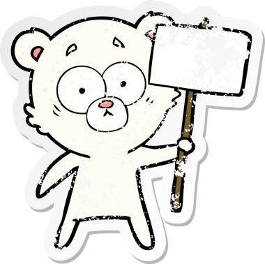 Sinirli kutup ayısı karikatürünün stresli çıkartması. Protesto işareti bir insan tarafından çizilmiş.