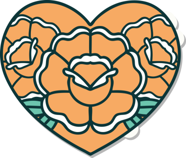 Geleneksel kalp stili dövme çıkartması ve bir insan tarafından çizilmiş çiçekler.