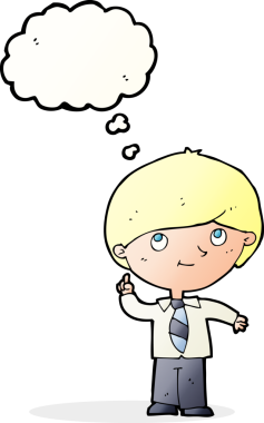 Bir insan tarafından çizilmiş düşünce baloncuğu fikri olan çizgi film çocuğu.