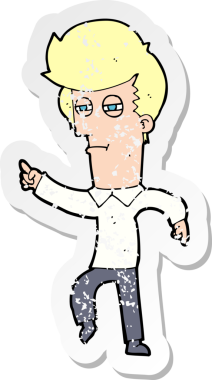 Bir insan tarafından çizilen bir karikatürcünün sıkıntılı retro yapıştırması.