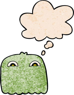 Bir insan tarafından çizilmiş grunge desenli düşünce baloncuklu çizgi film hayaleti.