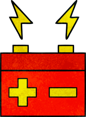 Bir insan tarafından çizilmiş elektrik aküsünün retro grunge desen karikatürü