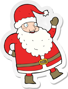 Bir insan tarafından çizilmiş komik bir Noel Baba çizgi filminin çıkartması.