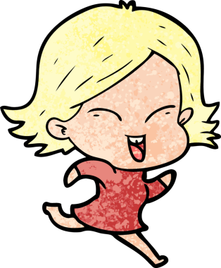 Bir insan tarafından çizilmiş mutlu çizgi film kızı.