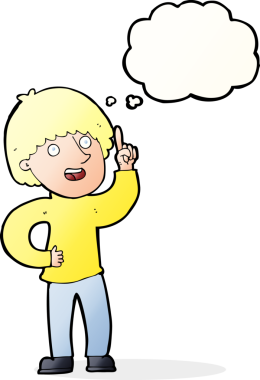 Bir insan tarafından çizilmiş düşünce baloncuğu fikri olan çizgi film adamı.