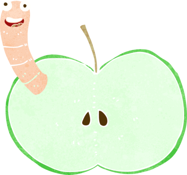 Bir insan tarafından çizilmiş solucanlı çizgi film elması